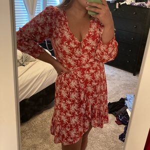 AE red floral wrap dress